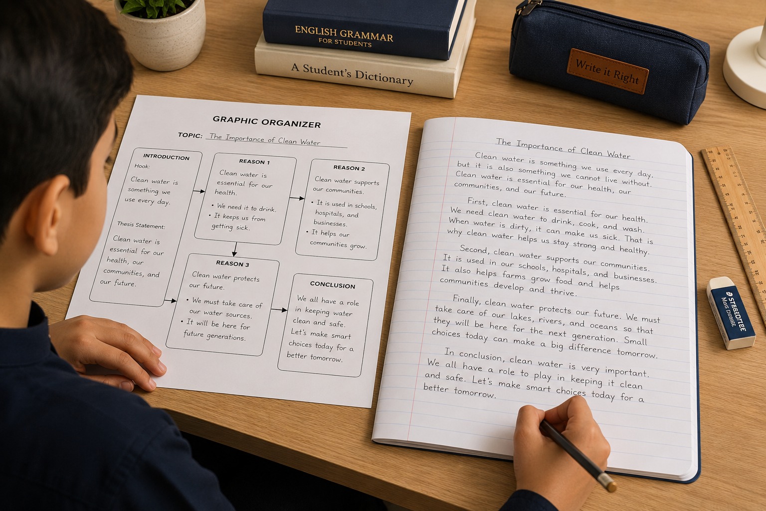 A child practising handwriting